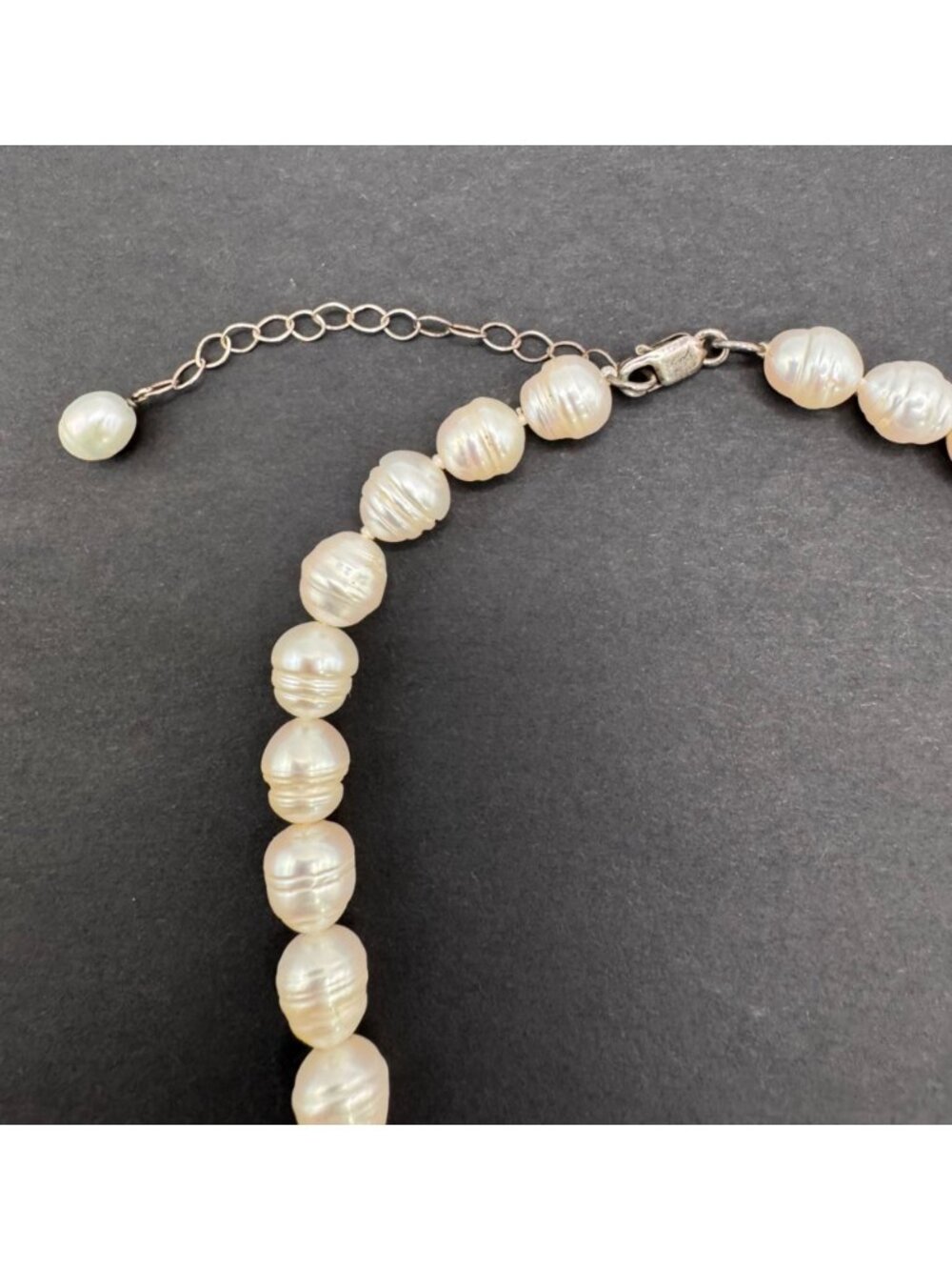 925 Sterling Silver Baroque Pearl Necklace 8MM 16.5in Cream Ivory Strand - Picture 4 of 11